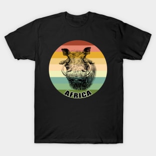 Warthog Boar Close-up on Vintage Retro Africa Sunset T-Shirt